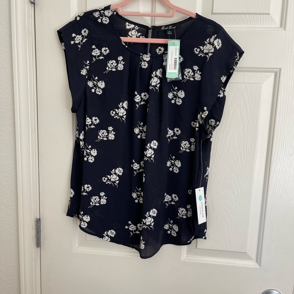 NWT Beautiful Alice Blue Navy Blouse XL